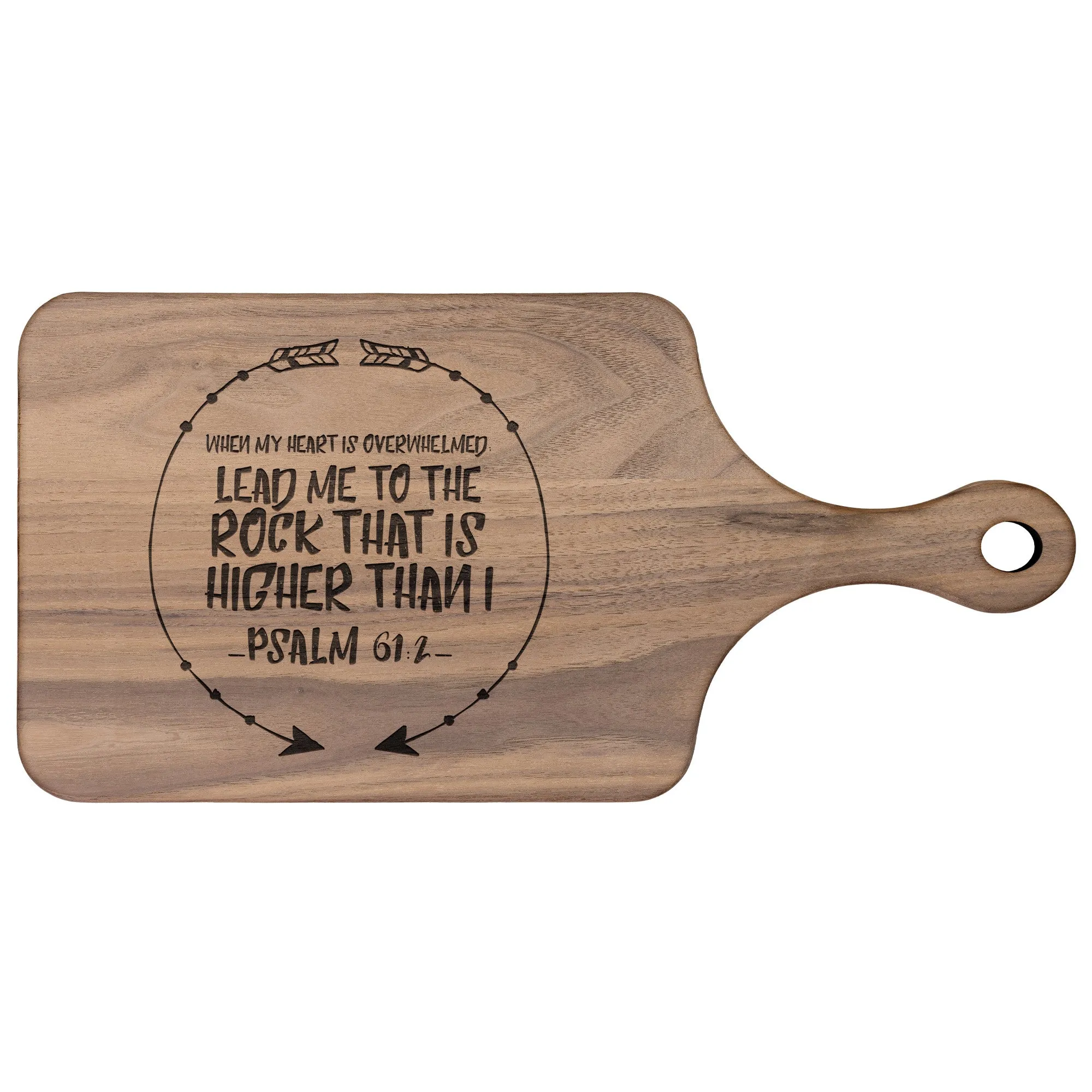 Products Bible Verse Hardwood Paddle Cutting Board - Lead Me To The Rock ~Psalm 61:2~ Design 8