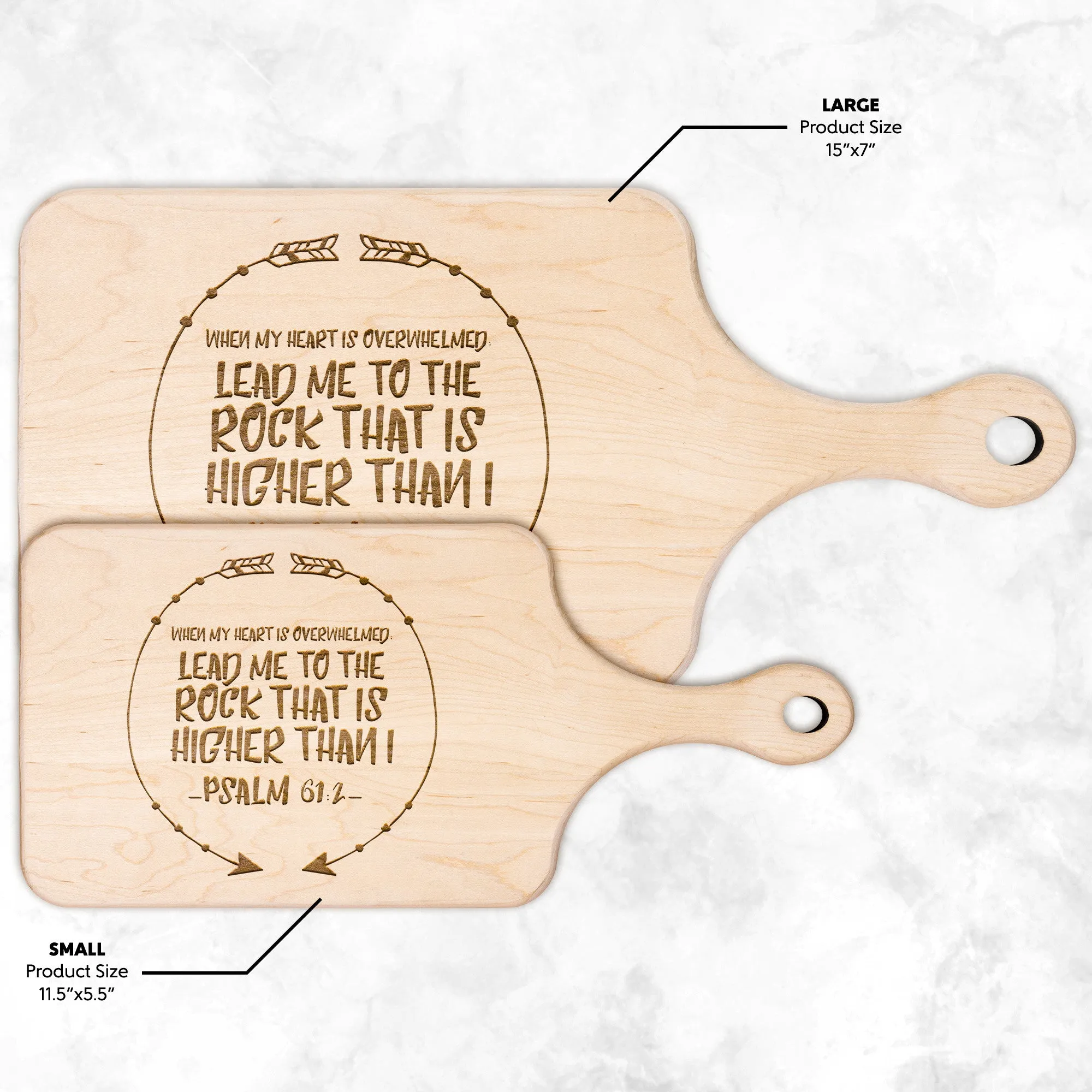 Products Bible Verse Hardwood Paddle Cutting Board - Lead Me To The Rock ~Psalm 61:2~ Design 8