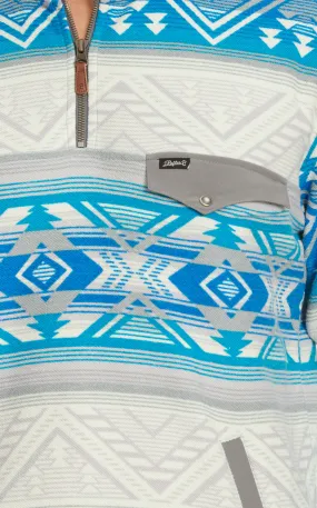 Rafter C Red Dirt Collection Men's White and Turquoise Aztec Print 1/4 Zip Pullover