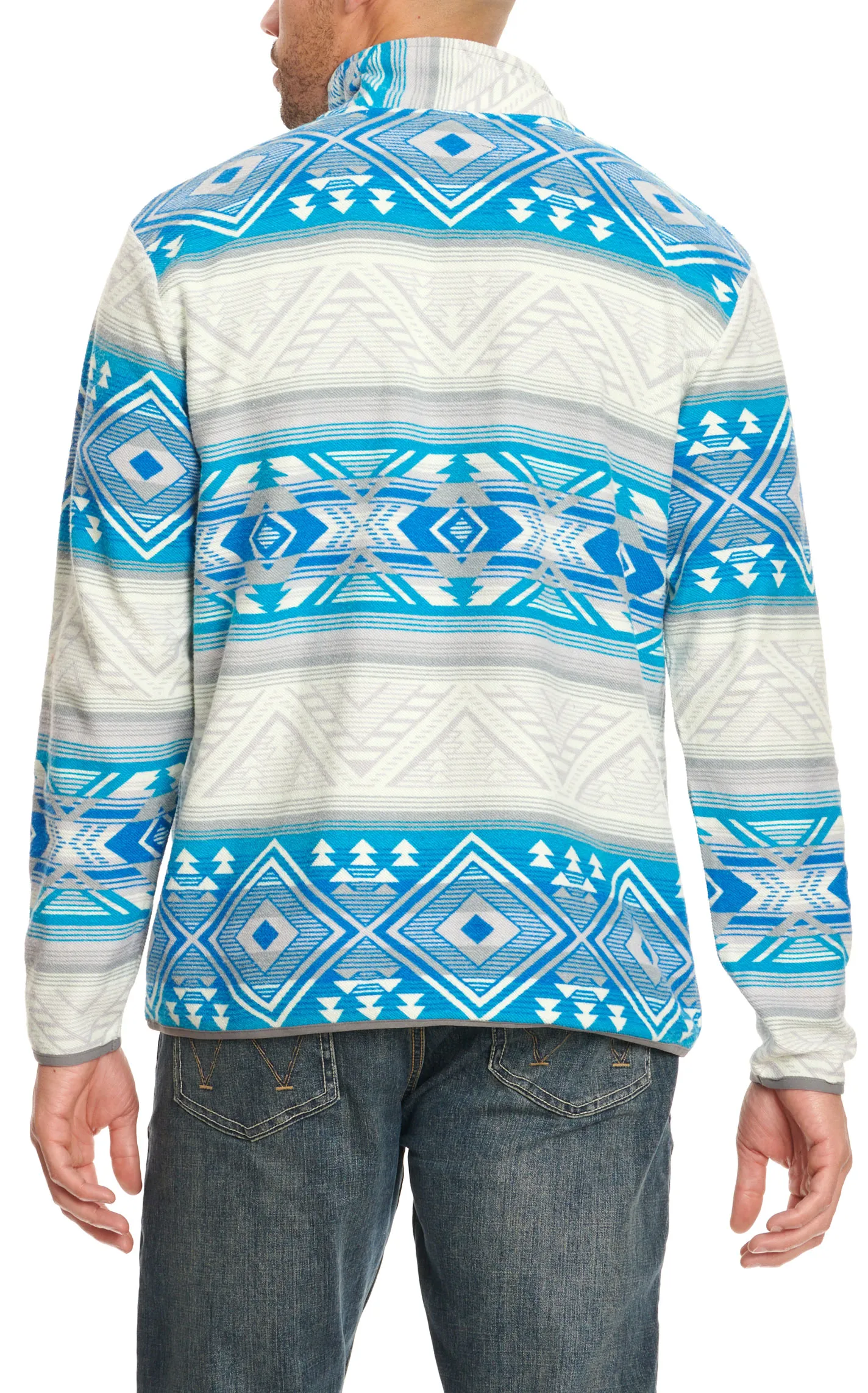 Rafter C Red Dirt Collection Men's White and Turquoise Aztec Print 1/4 Zip Pullover