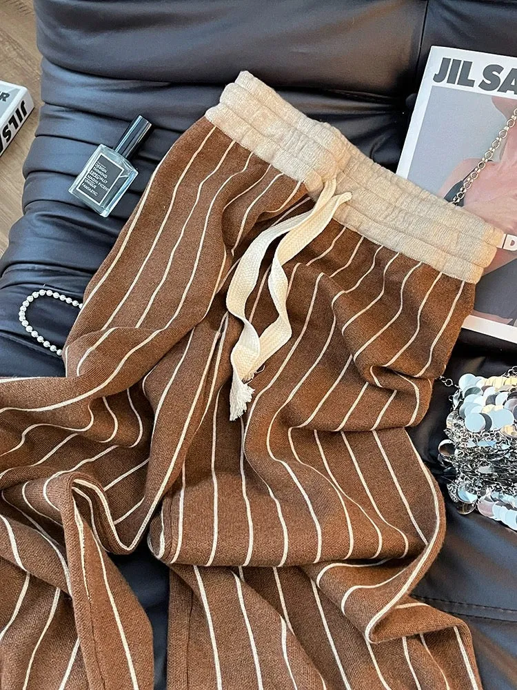 (Ready stock) Retro commuter style fashion casual pants early spring unique niche slim straight striped wide leg pants