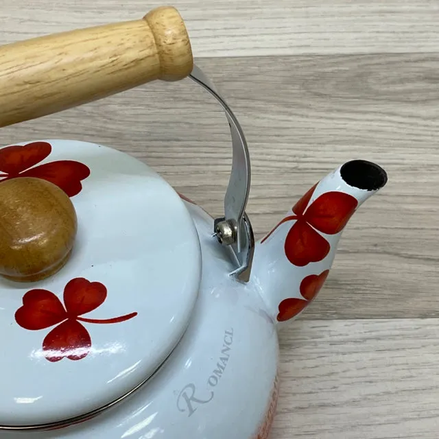 Red-White Enamel Kettle Keeps Ceramic Tea Pot Warm