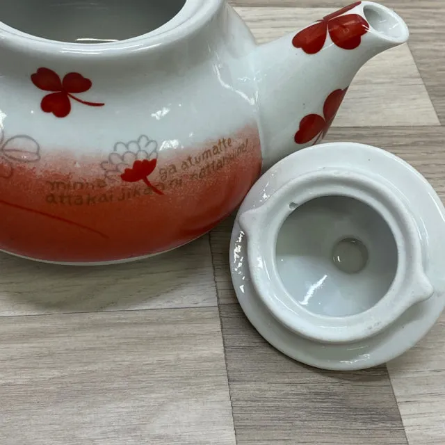 Red-White Enamel Kettle Keeps Ceramic Tea Pot Warm