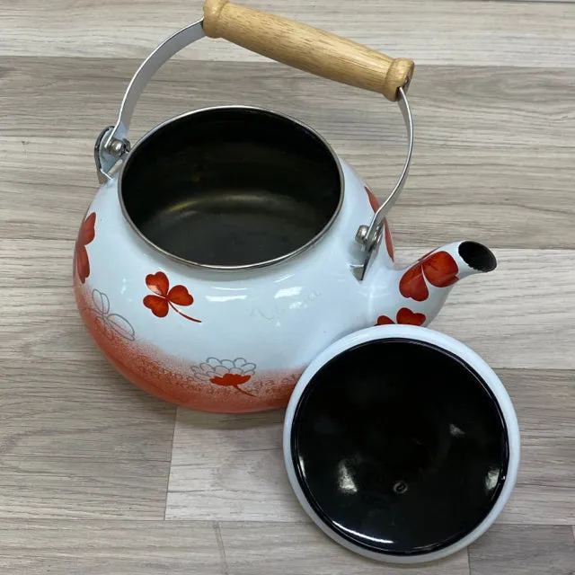 Red-White Enamel Kettle Keeps Ceramic Tea Pot Warm