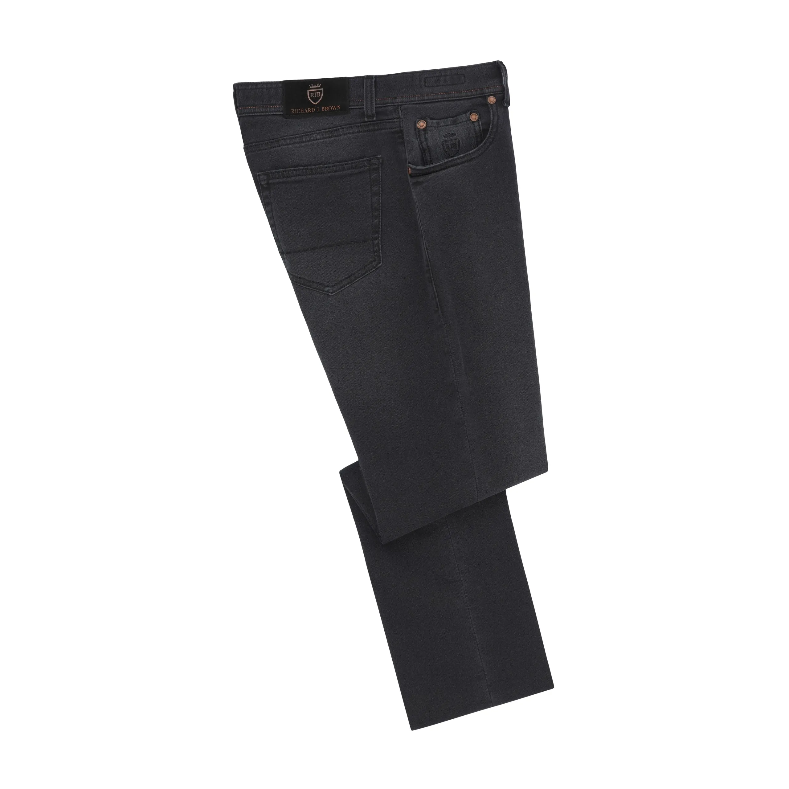  Richard J. Brown Stretch-Cotton Jeans in Dark Grey with Button Fastening