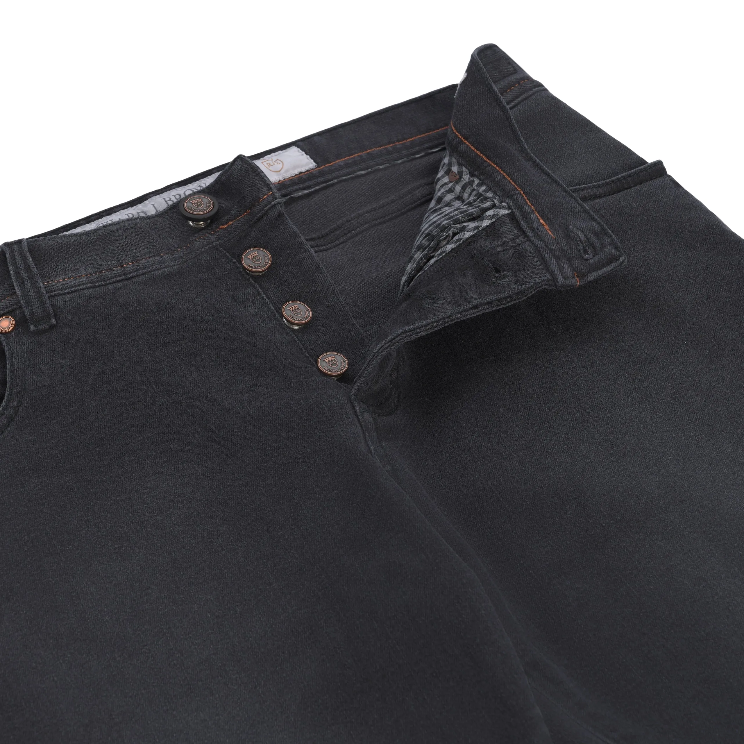  Richard J. Brown Stretch-Cotton Jeans in Dark Grey with Button Fastening