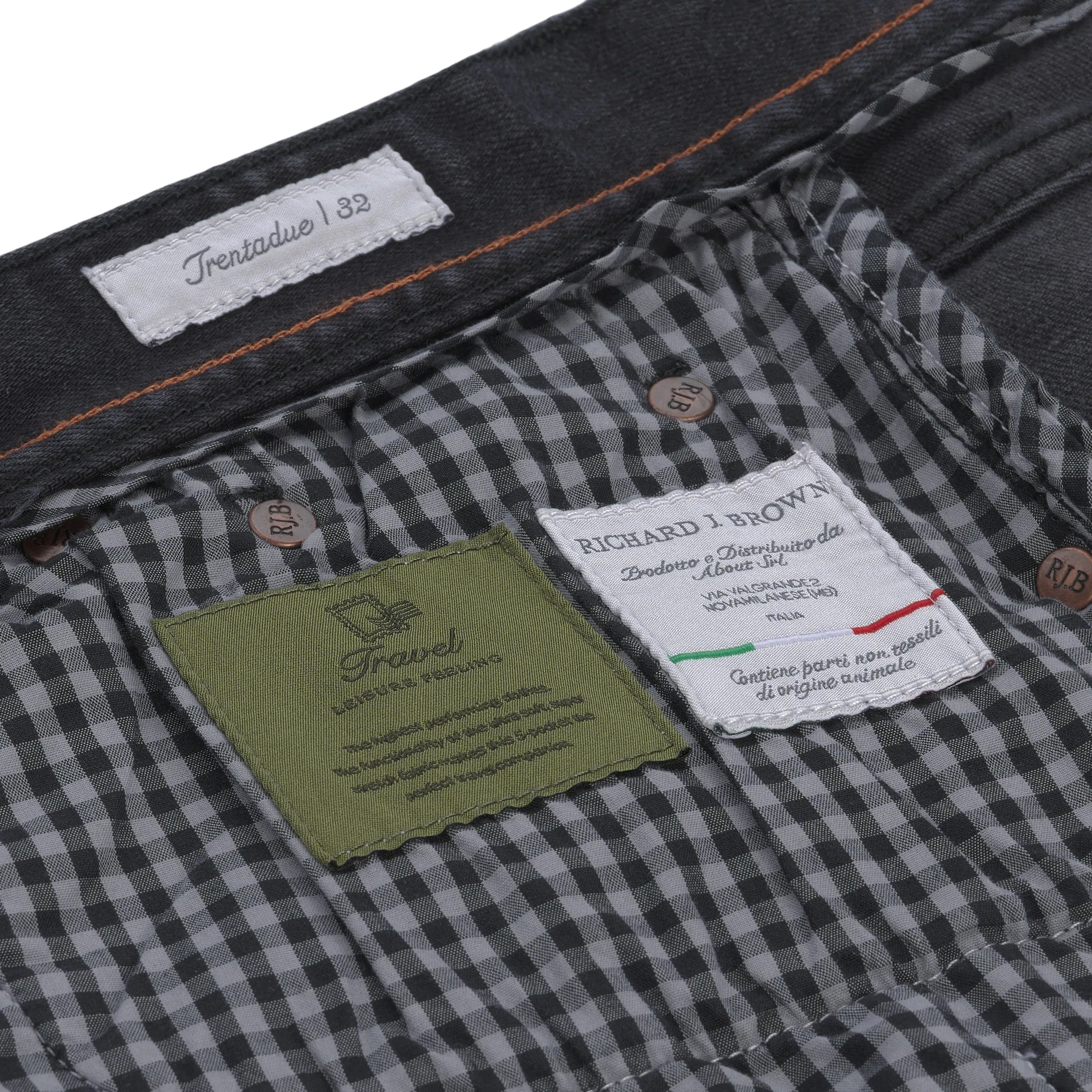  Richard J. Brown Stretch-Cotton Jeans in Dark Grey with Button Fastening