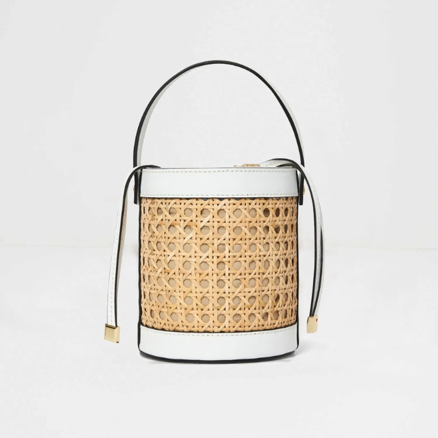 Rimini Leather and Raffia Bucket Bag