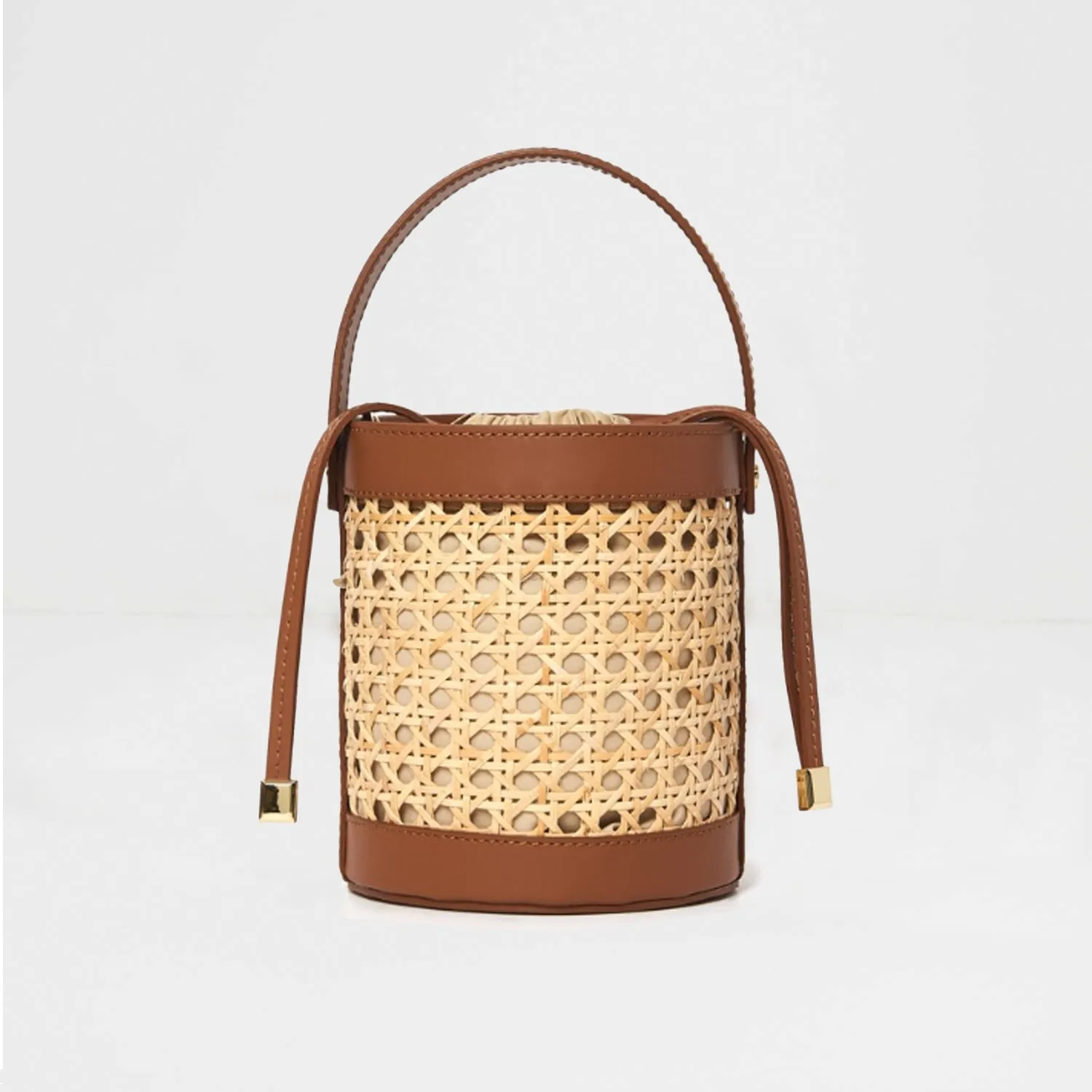 Rimini Leather and Raffia Bucket Bag