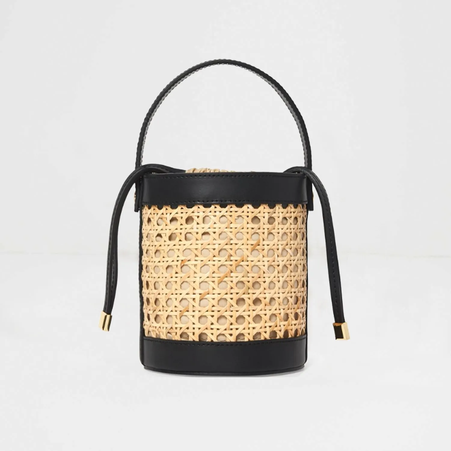 Rimini Leather and Raffia Bucket Bag