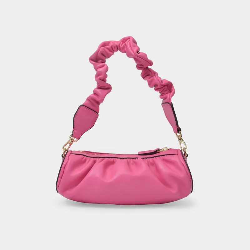 Ruched Mini Cylinder Bag in Pink Leather