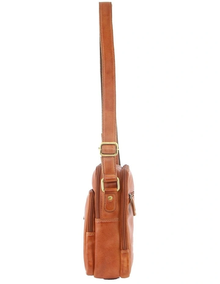 Rustic Leather Cross-Body Bag in Cognac