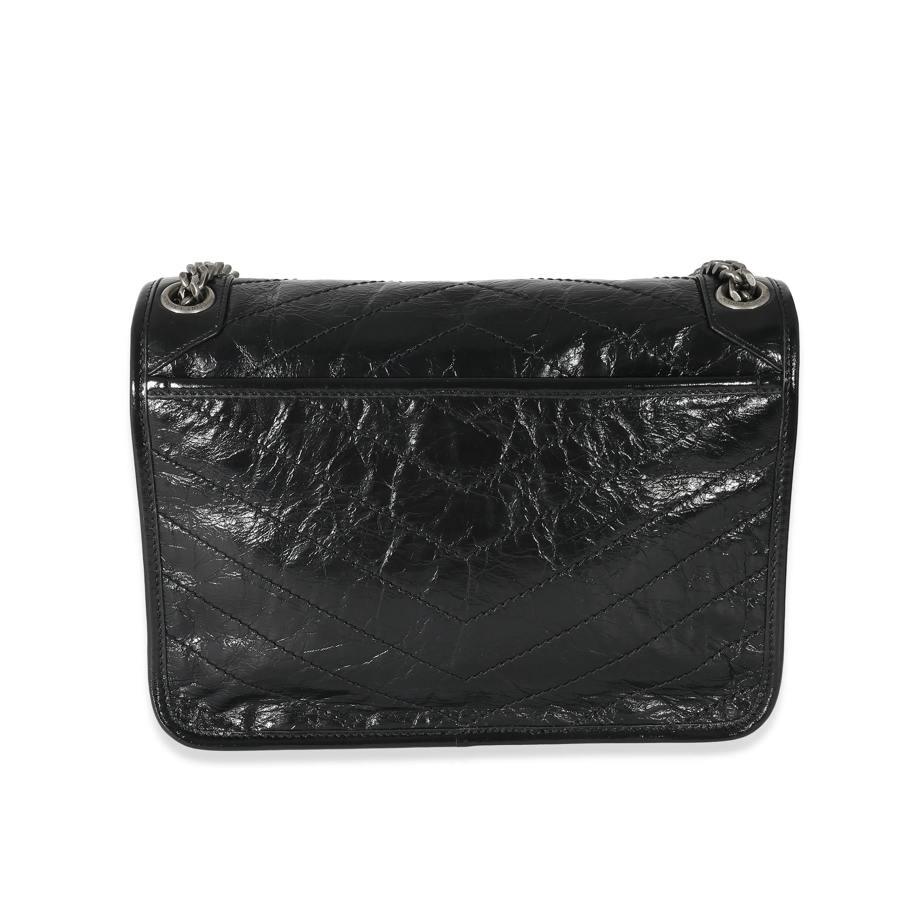 Saint Laurent Black Crinkle Vintage Leather Medium Niki Chain Bag