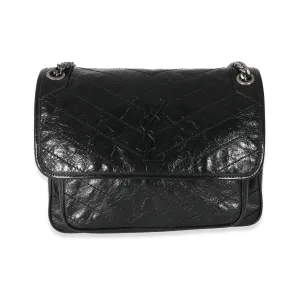 Saint Laurent Black Crinkle Vintage Leather Medium Niki Chain Bag