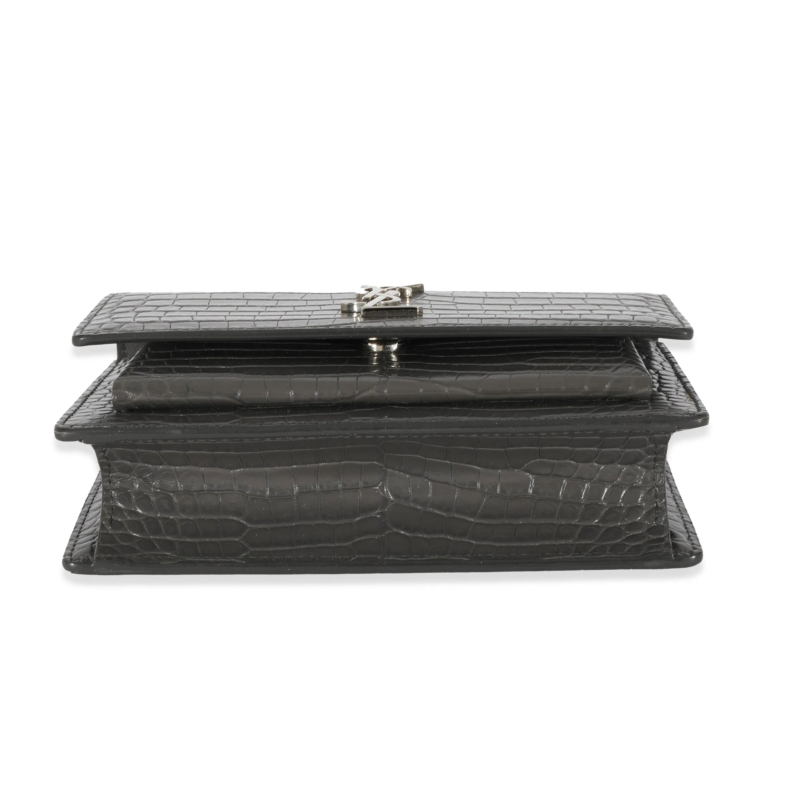 Saint Laurent Grey Croc Embossed Leather Mini Sunset Chain Bag