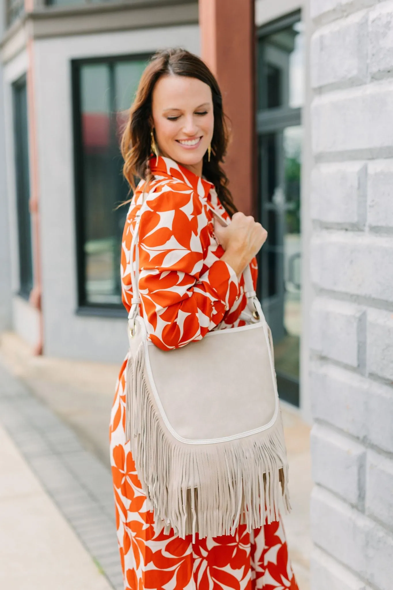 Sawyer Leather Bag with Fringe IVORY