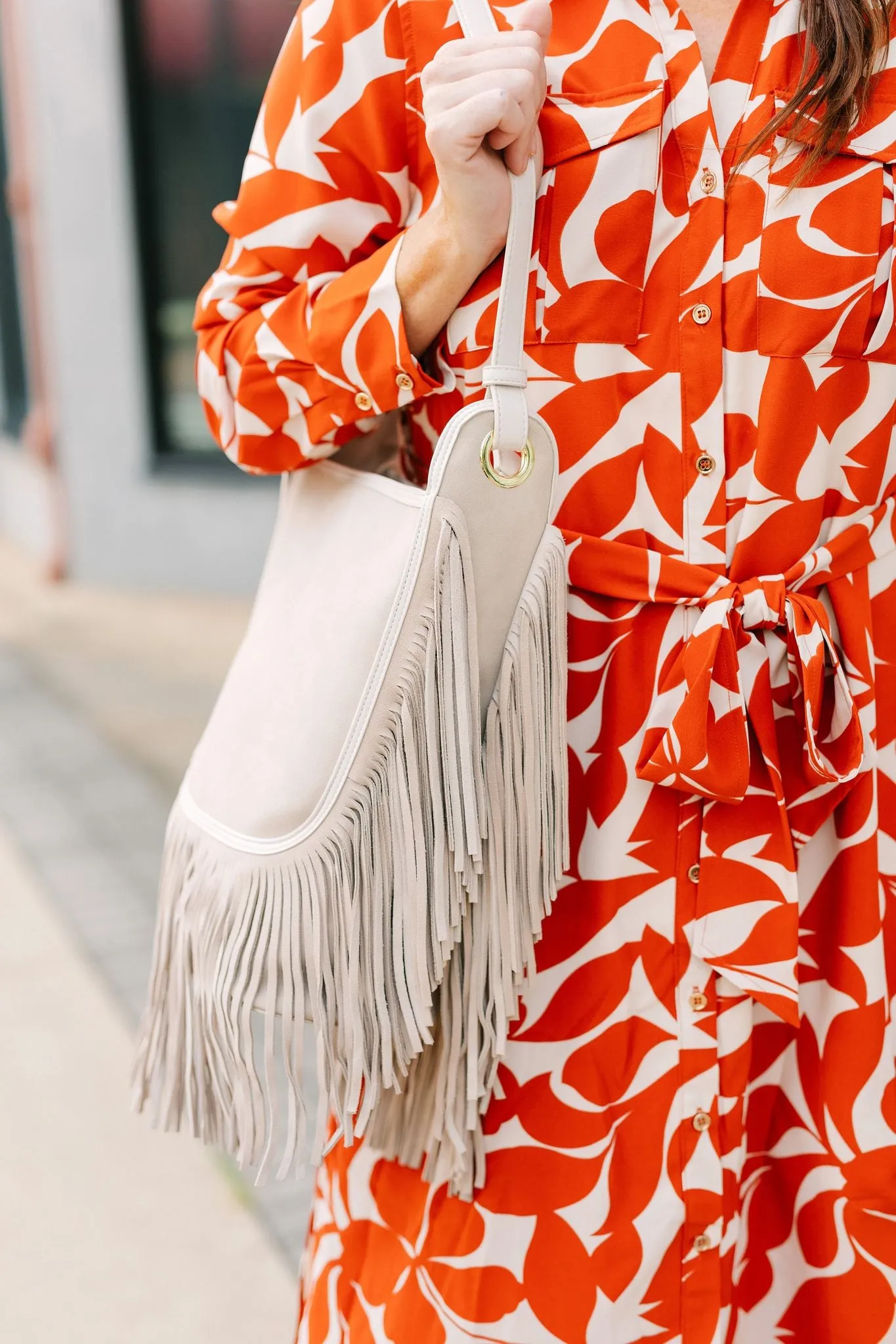 Sawyer Leather Bag with Fringe IVORY