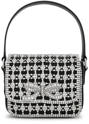 SELF-PORTRAIT Micro crystal-embellished satin and leather top handle bag -                         -                     -      