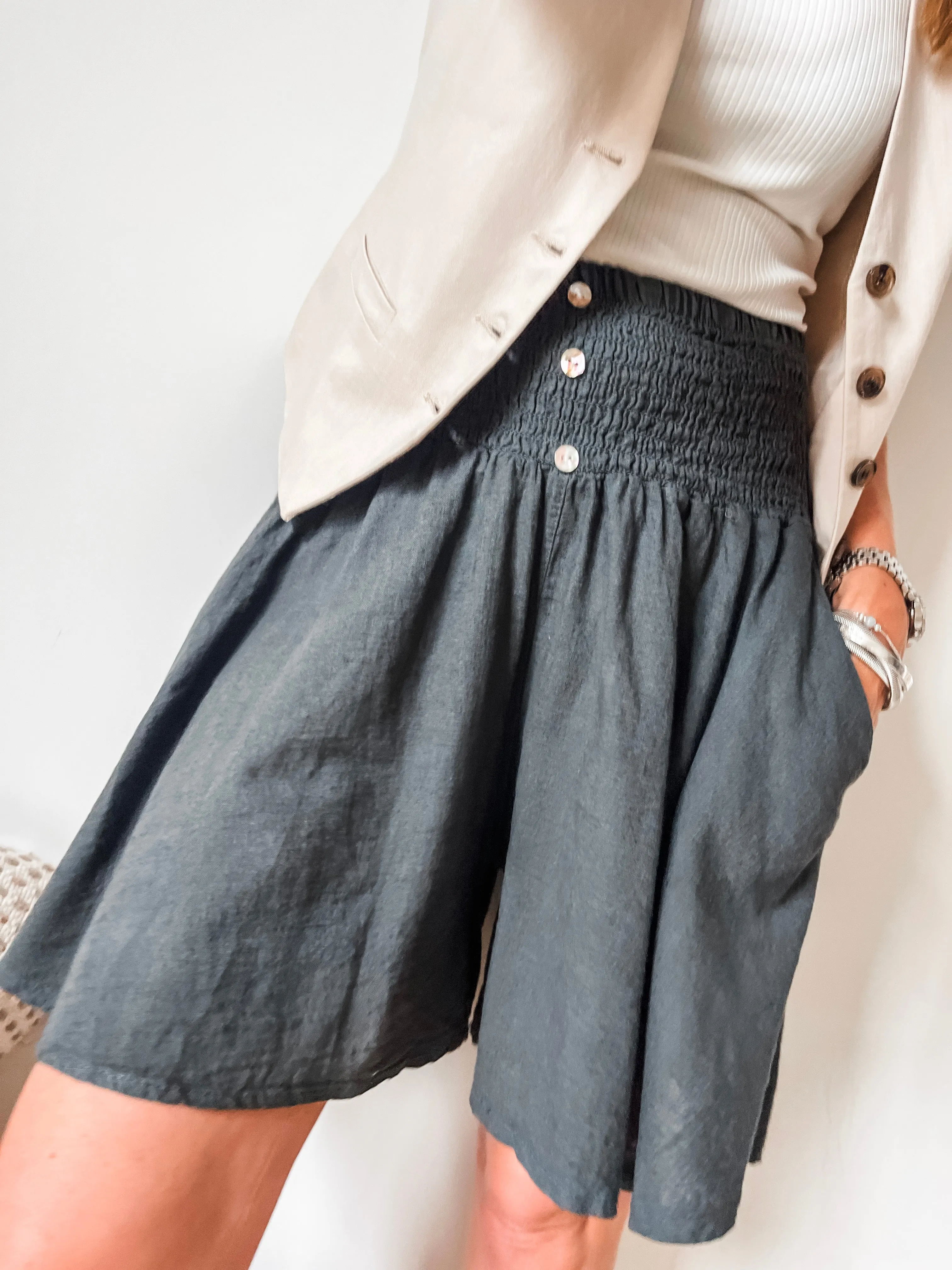 Shirred Linen Shorts