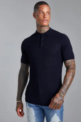 Short Sleeve Cable Knitted Polo