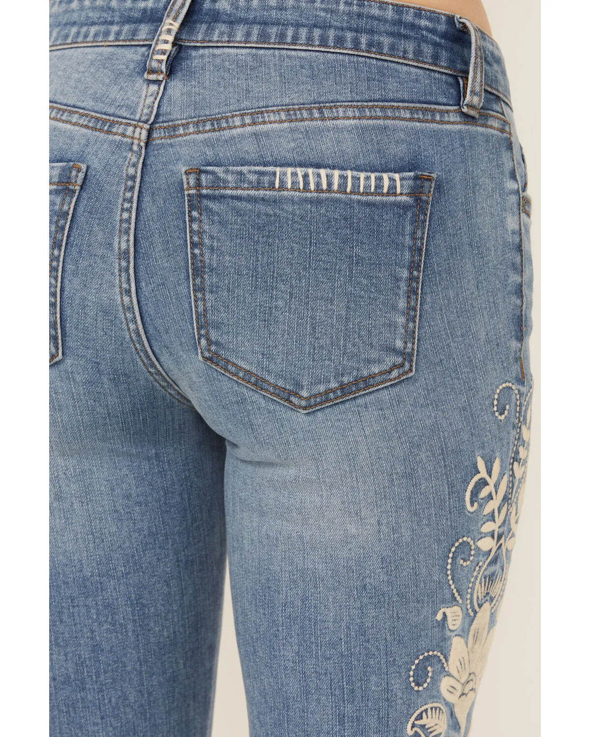 Shyanne Women's Medium Wash Delilah novelty Embroidered Mid Rise Flare Stretch Denim Jeans