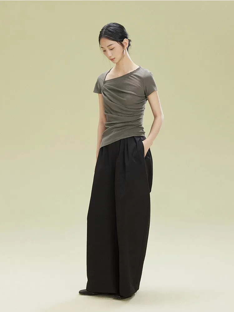 Simple Side-Leg Plain High-Waist Pants