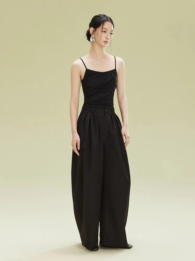 Simple Side-Leg Plain High-Waist Pants