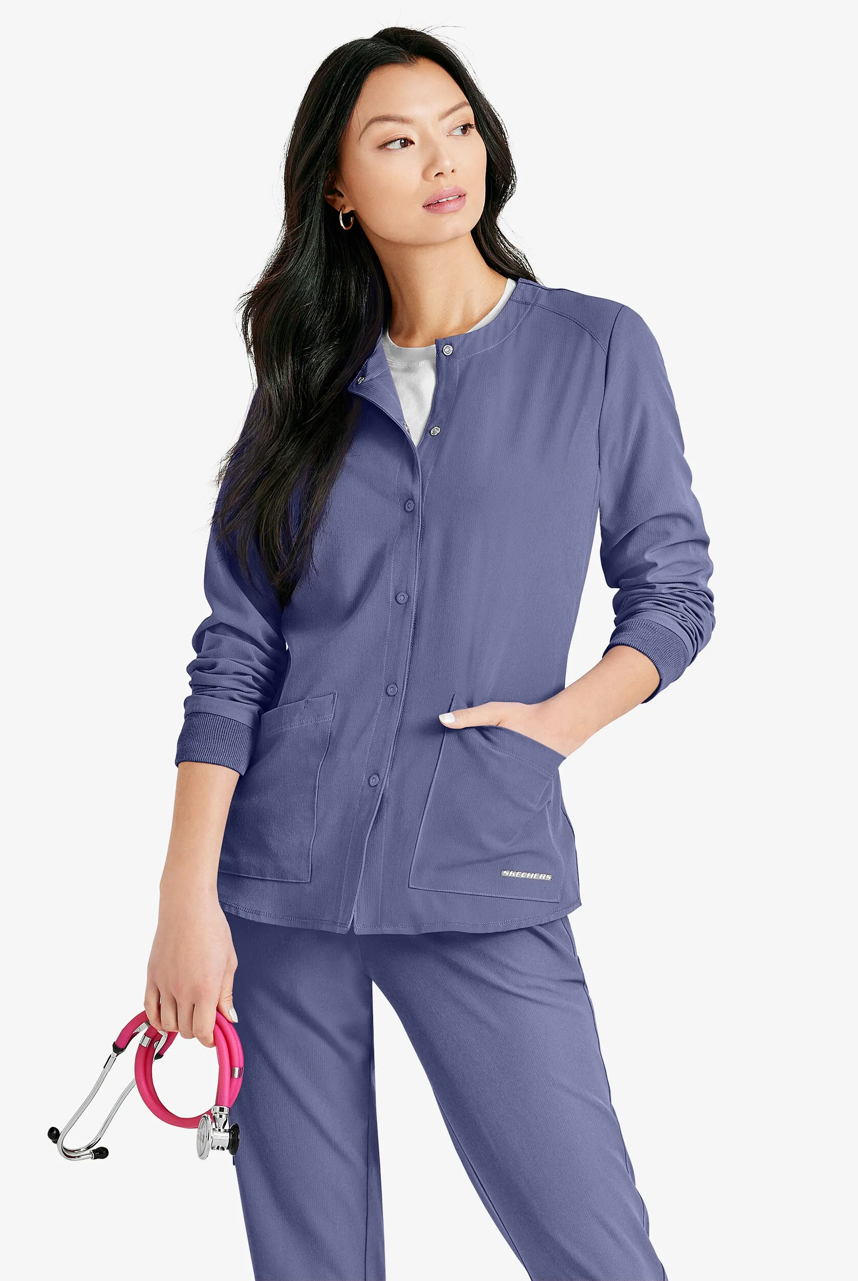 Skechers by Barco Stability Women's 2-Pocket STRETCH Warm-Up Scrub Jacket