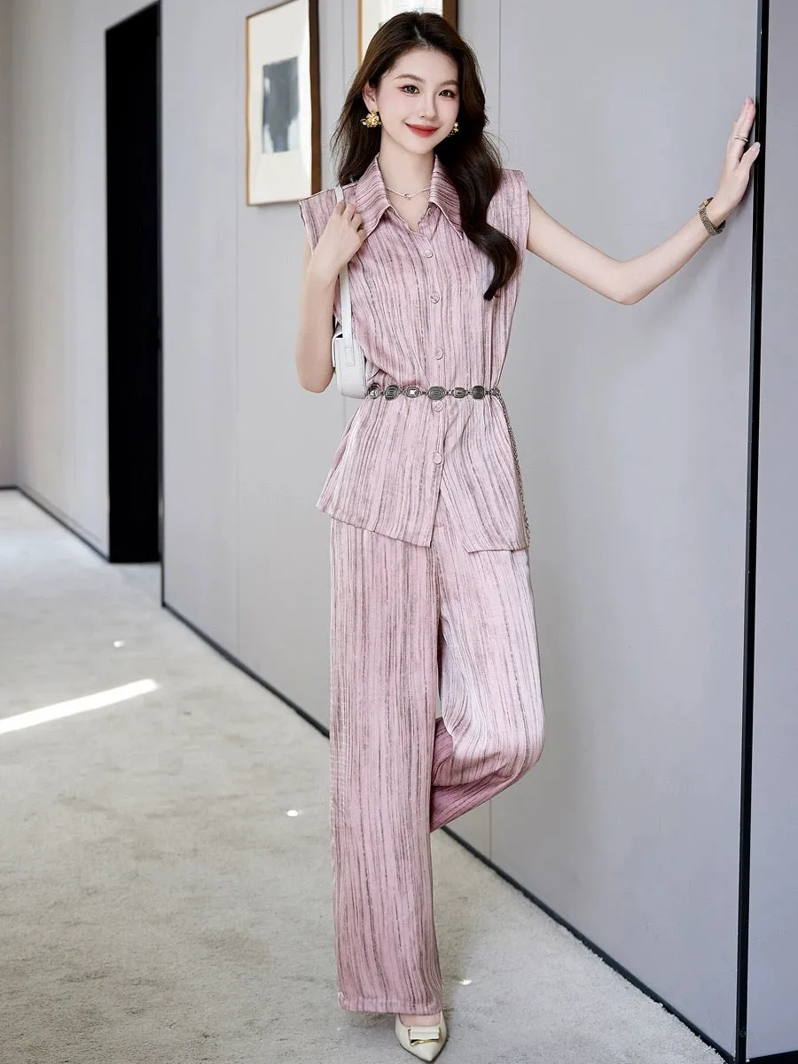 Sleeveless business suit for women 2024 new summer thin commuting high-end fashionable wide-leg pants two-piece set