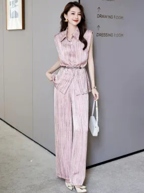 Sleeveless business suit for women 2024 new summer thin commuting high-end fashionable wide-leg pants two-piece set