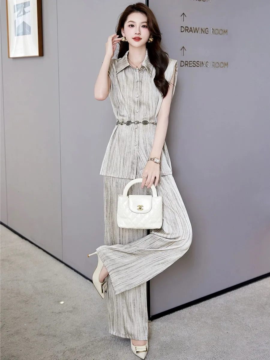 Sleeveless business suit for women 2024 new summer thin commuting high-end fashionable wide-leg pants two-piece set