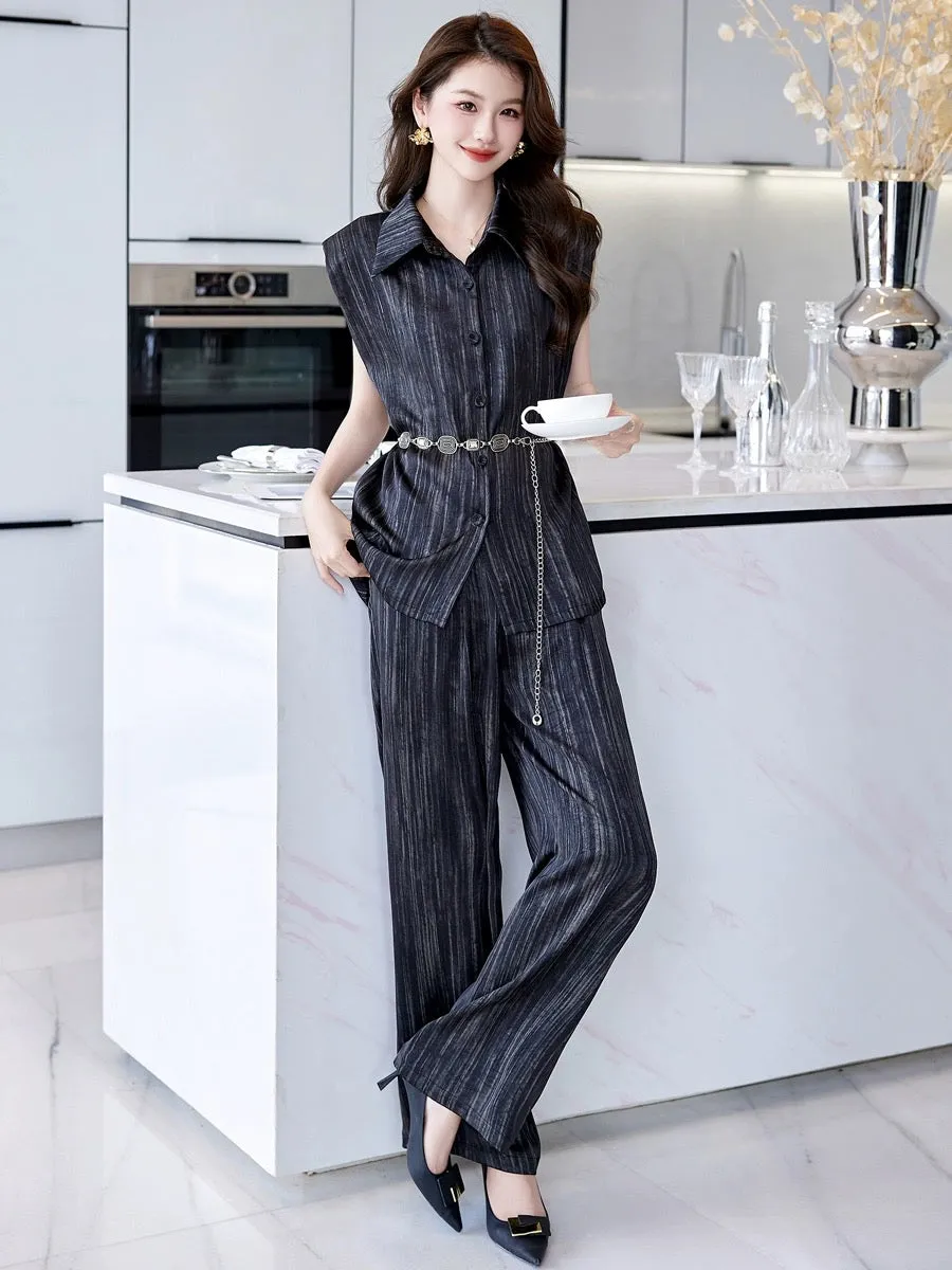 Sleeveless business suit for women 2024 new summer thin commuting high-end fashionable wide-leg pants two-piece set