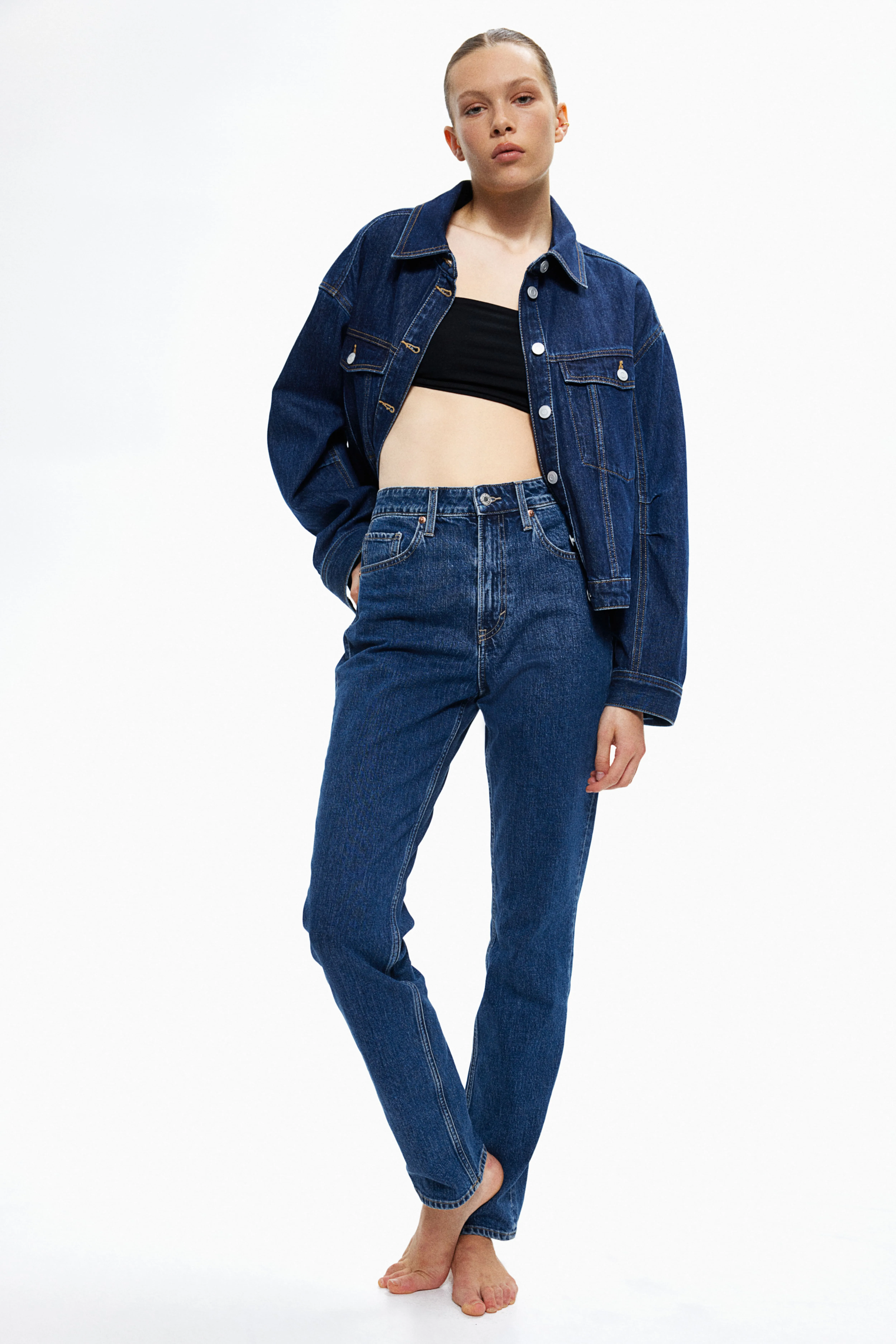 Slim Straight High Jeans - High waist - Long - Denim blue - Ladies | H&M GB