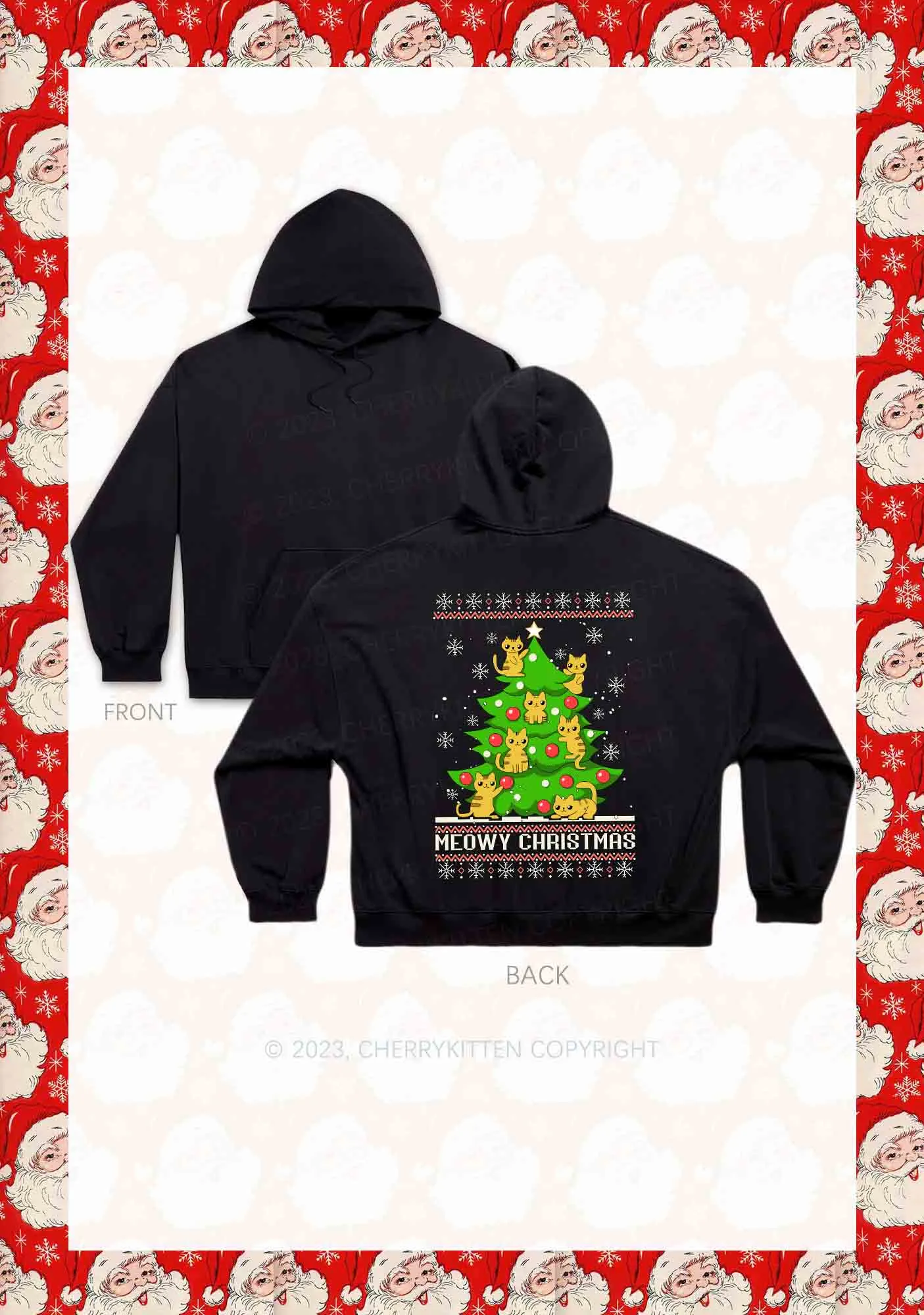 Snowflake Meowy Christmas Tree Y2K Hoodie Cherrykitten