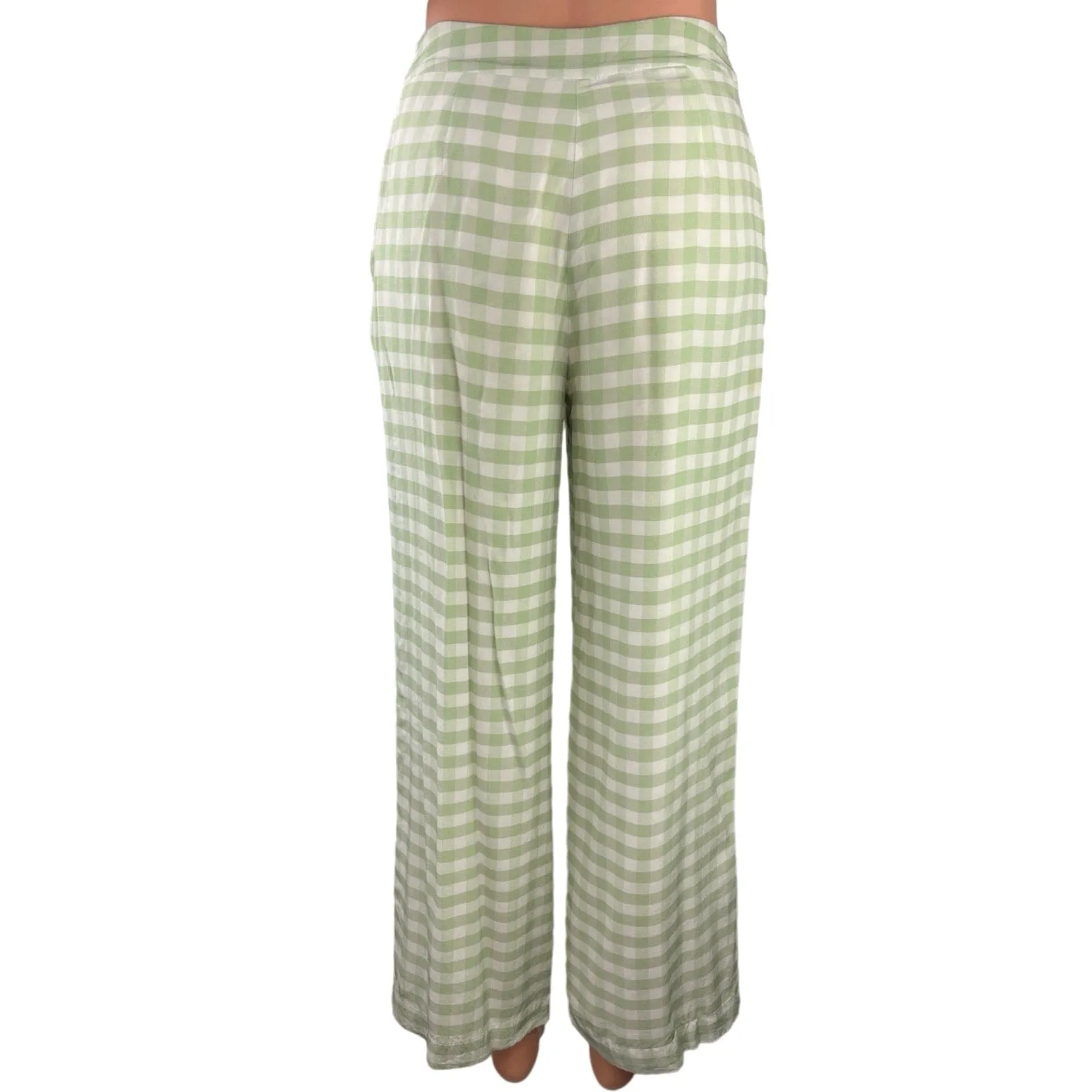 Staud Women's White/Green Gingham High Rise Stretch Wide Leg Trouser Pants Sz XS