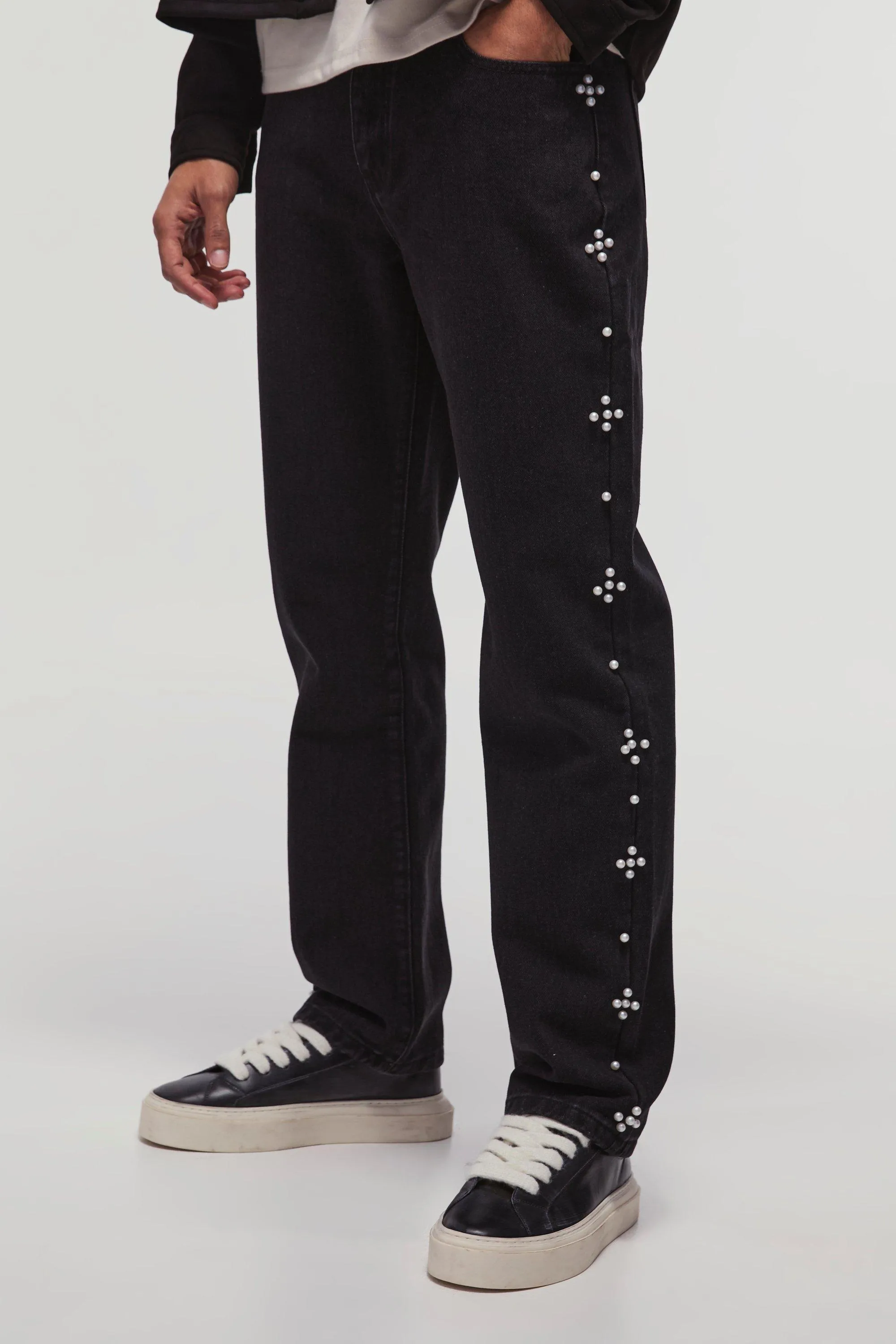 Straight Leg Cross Pearl Jeans