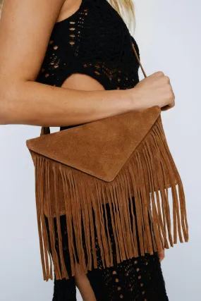 Suede Fringe Envelope Cross Body Bag