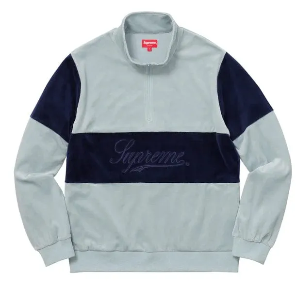 Supreme Velour Half Zip Pullover - Light Blue