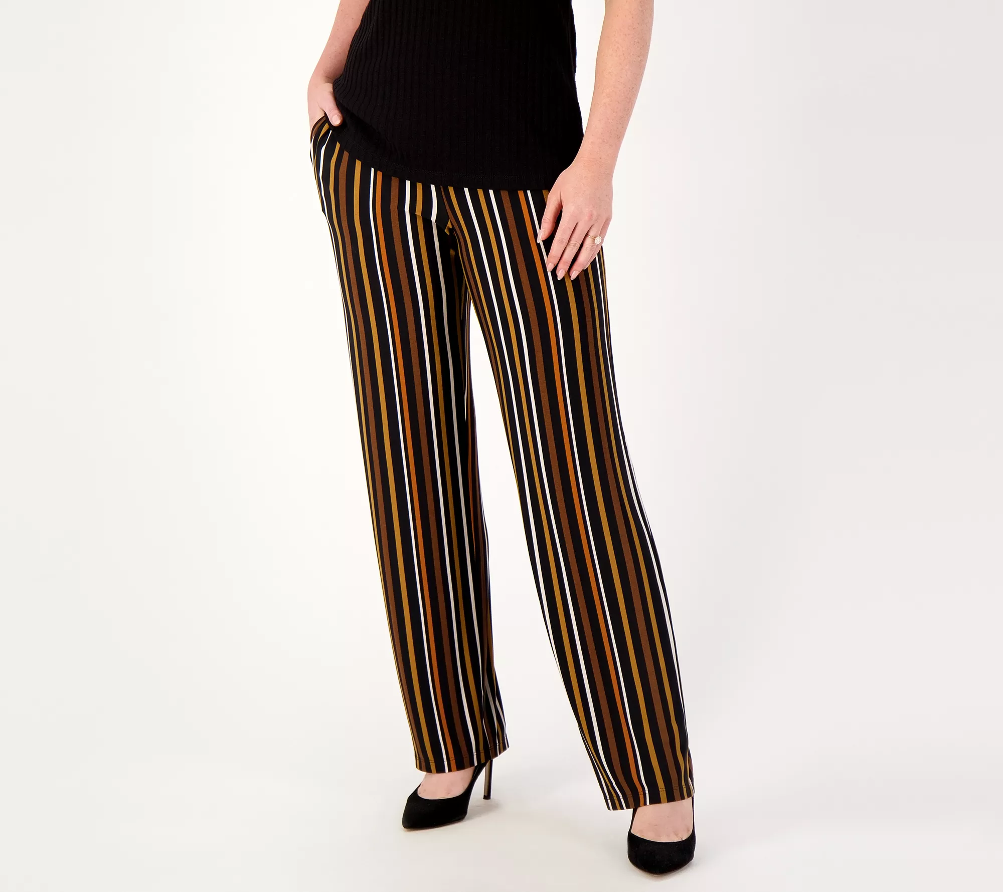 Susan Graver Regular Printed Liquid Knit Straight-Leg Pull-On Pants