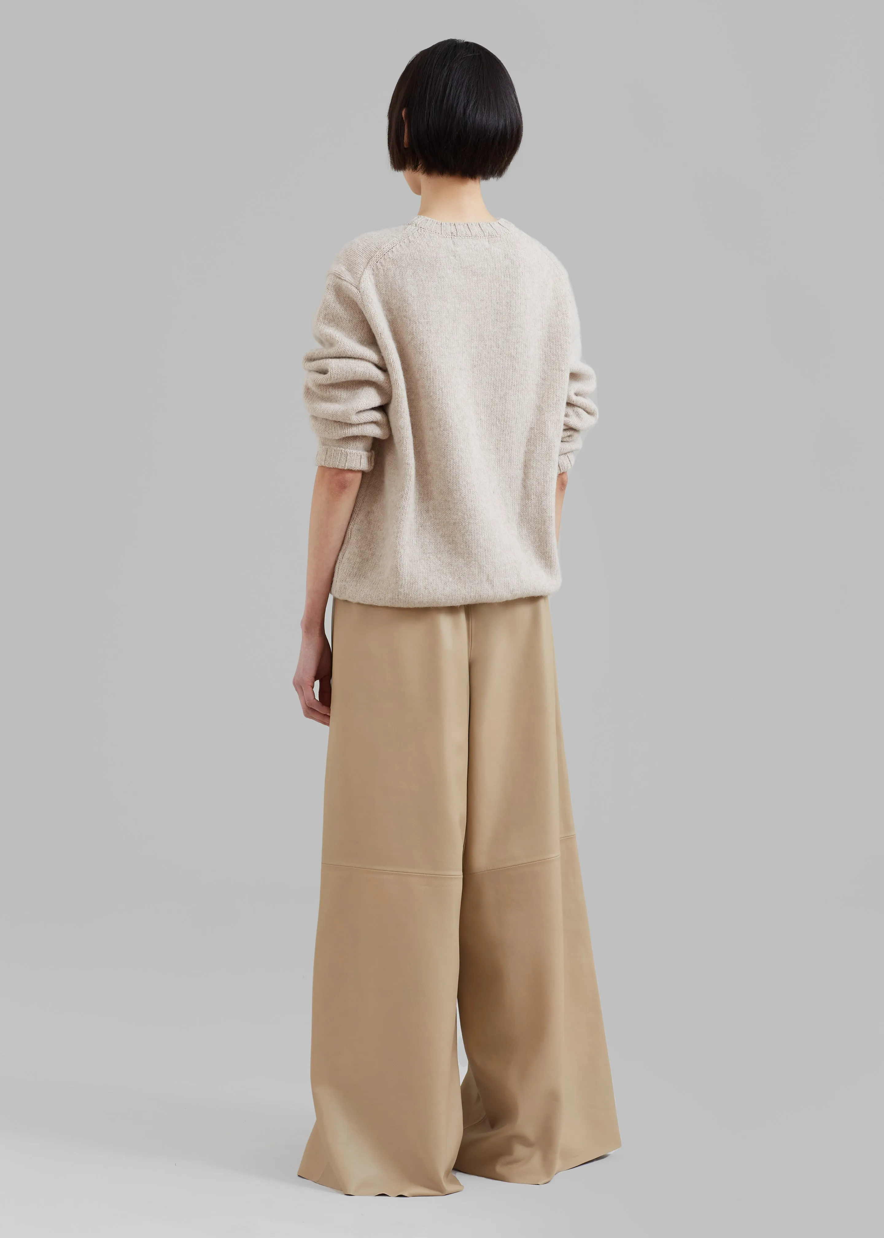 Sydney Wide Leather Pants - Beige