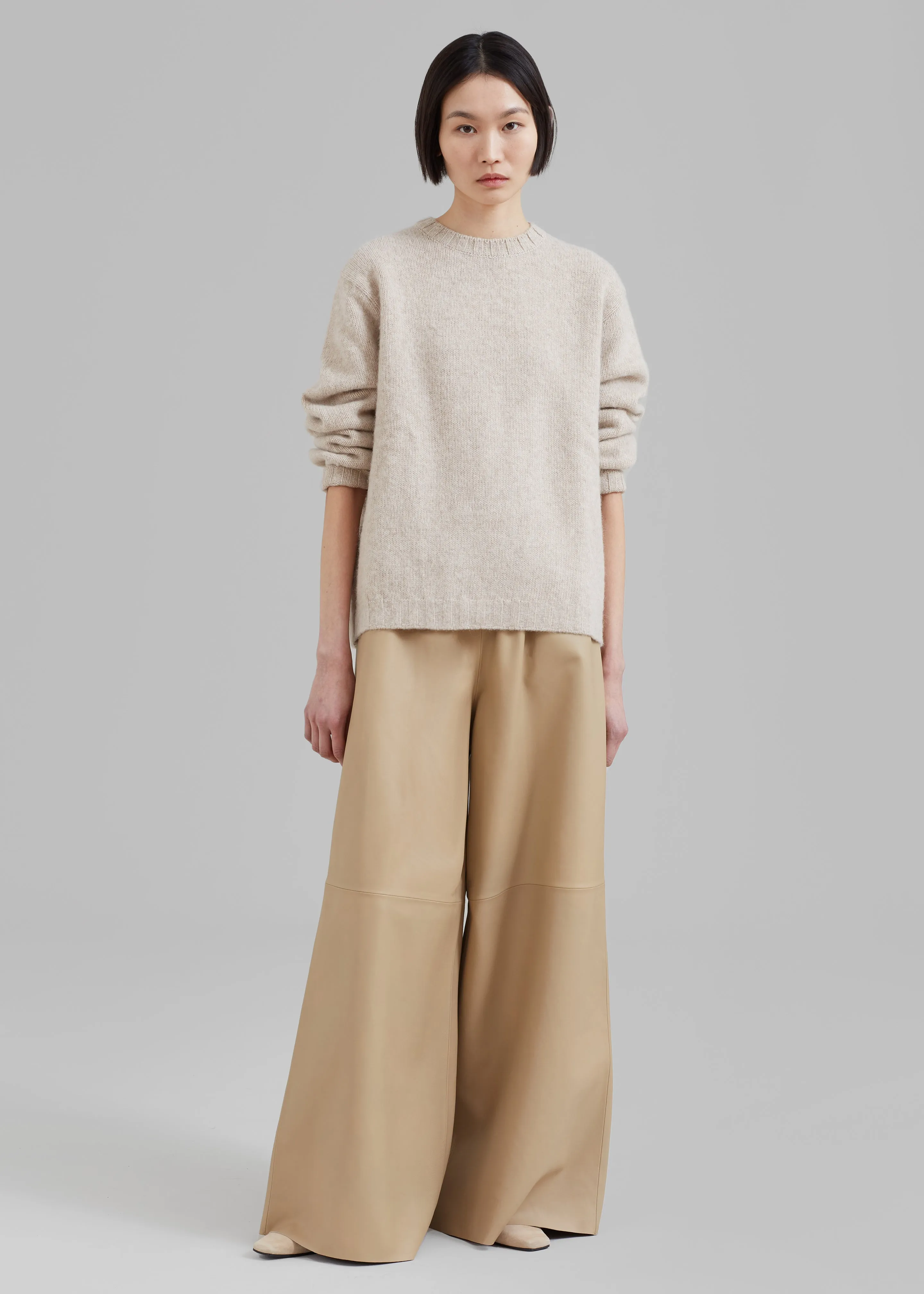 Sydney Wide Leather Pants - Beige