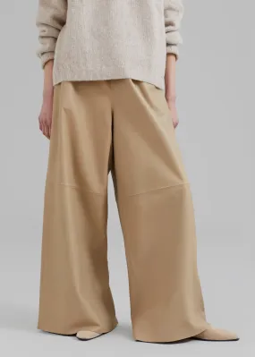 Sydney Wide Leather Pants - Beige