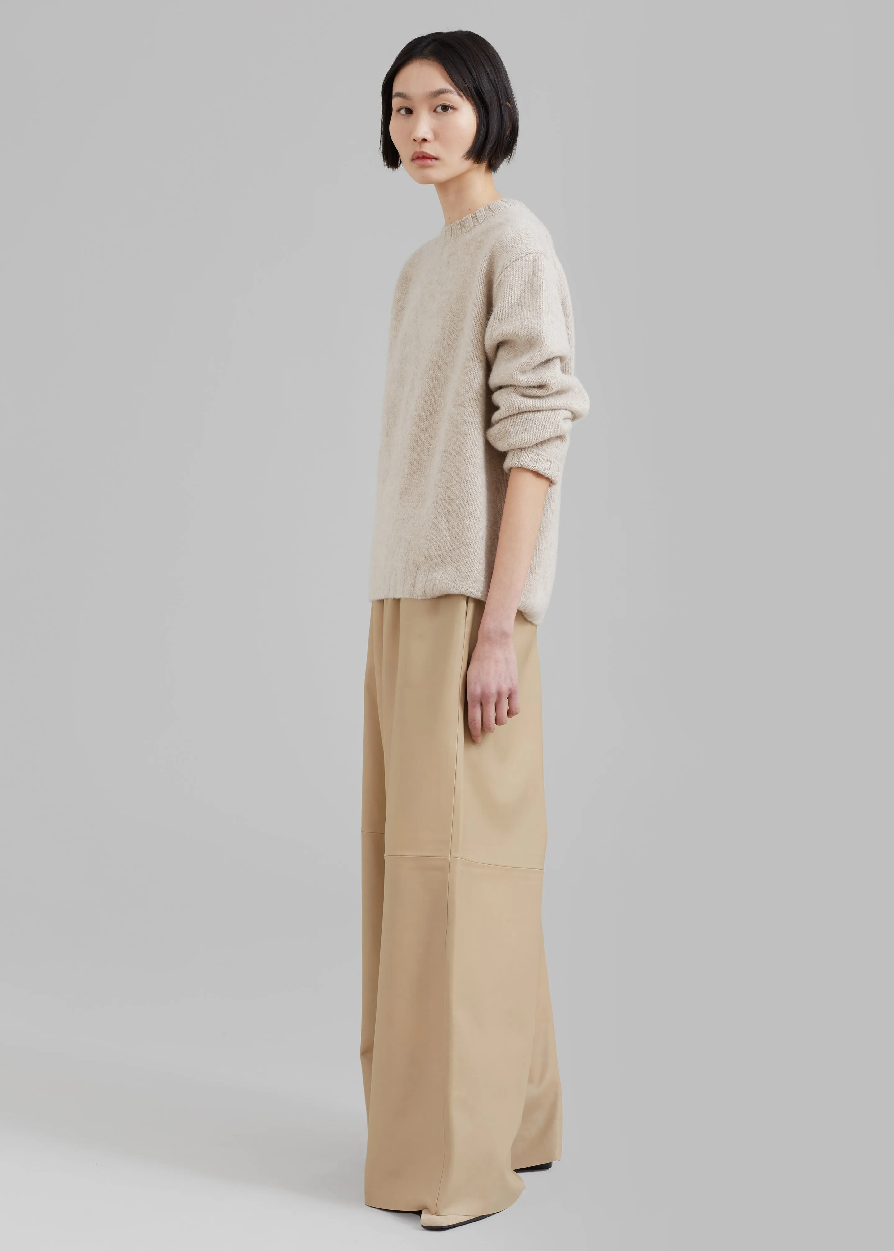 Sydney Wide Leather Pants - Beige