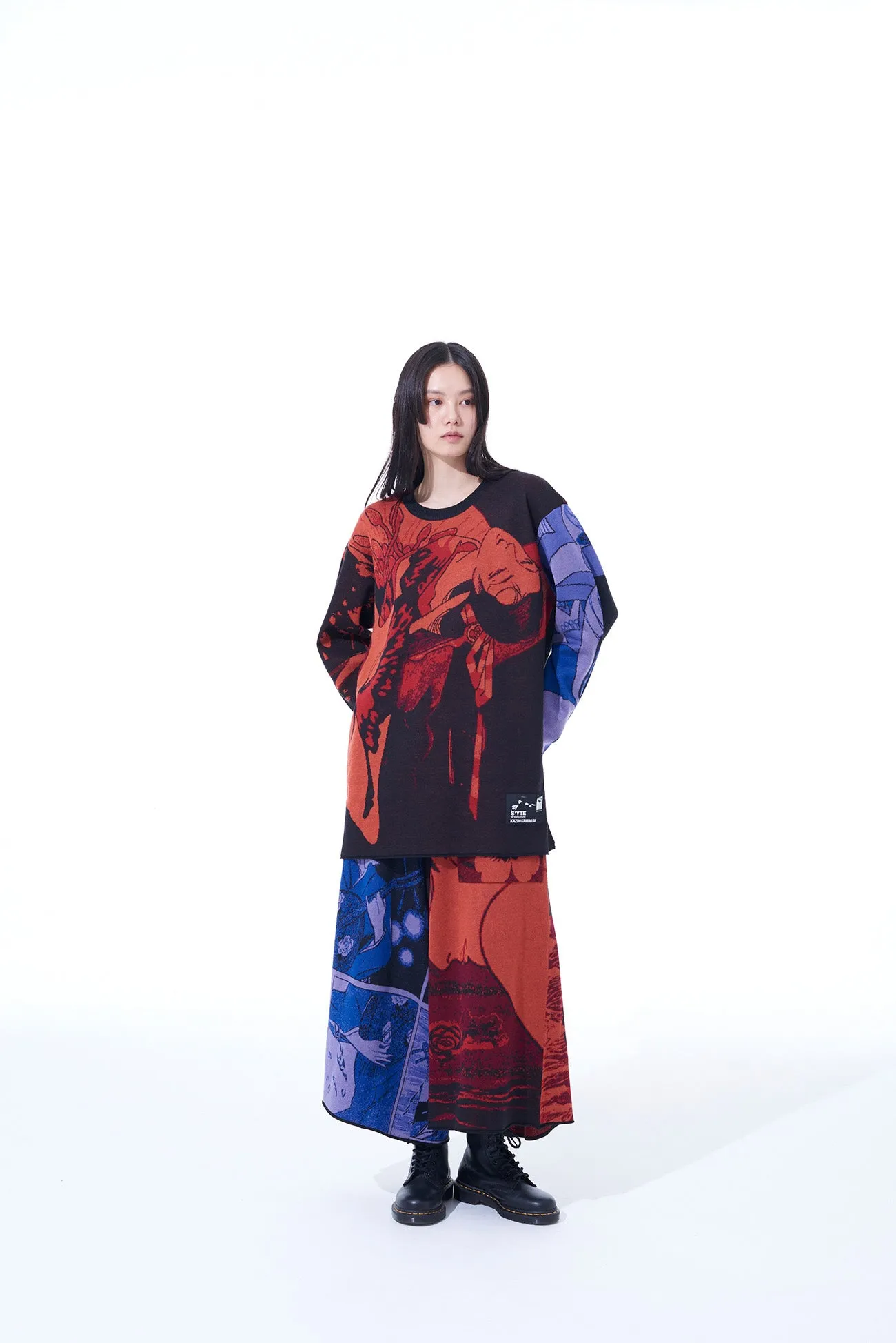 S'YTE x KAZUO KAMIMURA-OMNIBUS ILLUSTRATION-HAMEAUZE JACQUARD CREW NECK PULLOVER