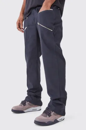 Tall Fixed Waist Straight Leg Twill Zip Gusset Pants