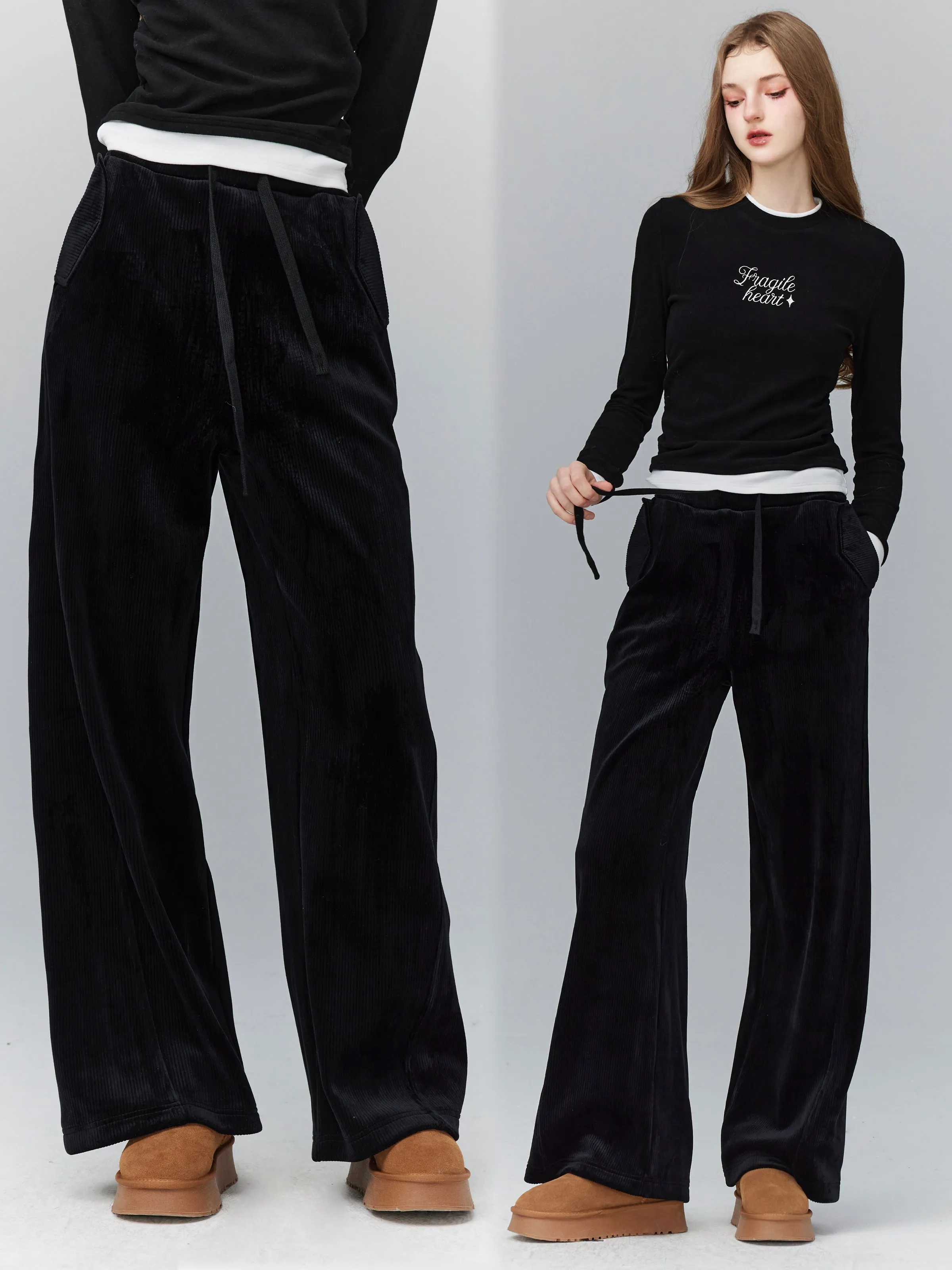 Thick Casual Straight Plain Sweat Wide-Pants