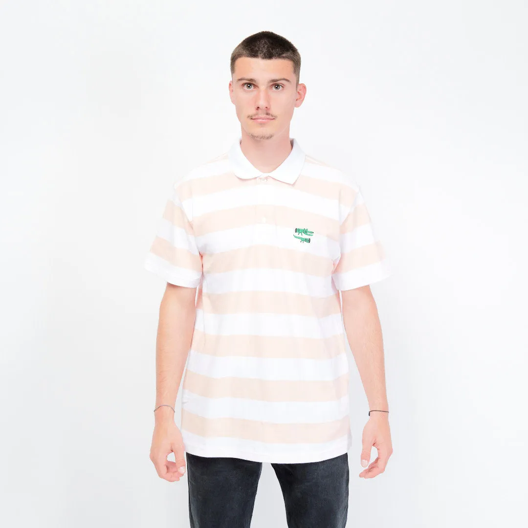 Tired Skateboards - The Gator Stripe Polo (White/Pink)