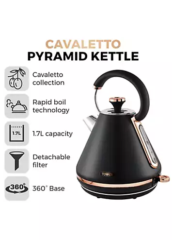 Tower Cavaletto 1.7L Pyramid Kettle 3000W T10044RG - Black and Rose Gold | Kaleidoscope