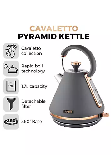 Tower Cavaletto 1.7L Pyramid Kettle 3000W T10044RGG - Grey and Rose Gold | Kaleidoscope