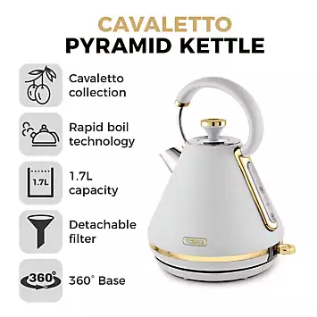 Tower Cavaletto 1.7L Pyramid Kettle with Fast Boil 3000W T10044WHT - Optic White and Champagne | Kaleidoscope